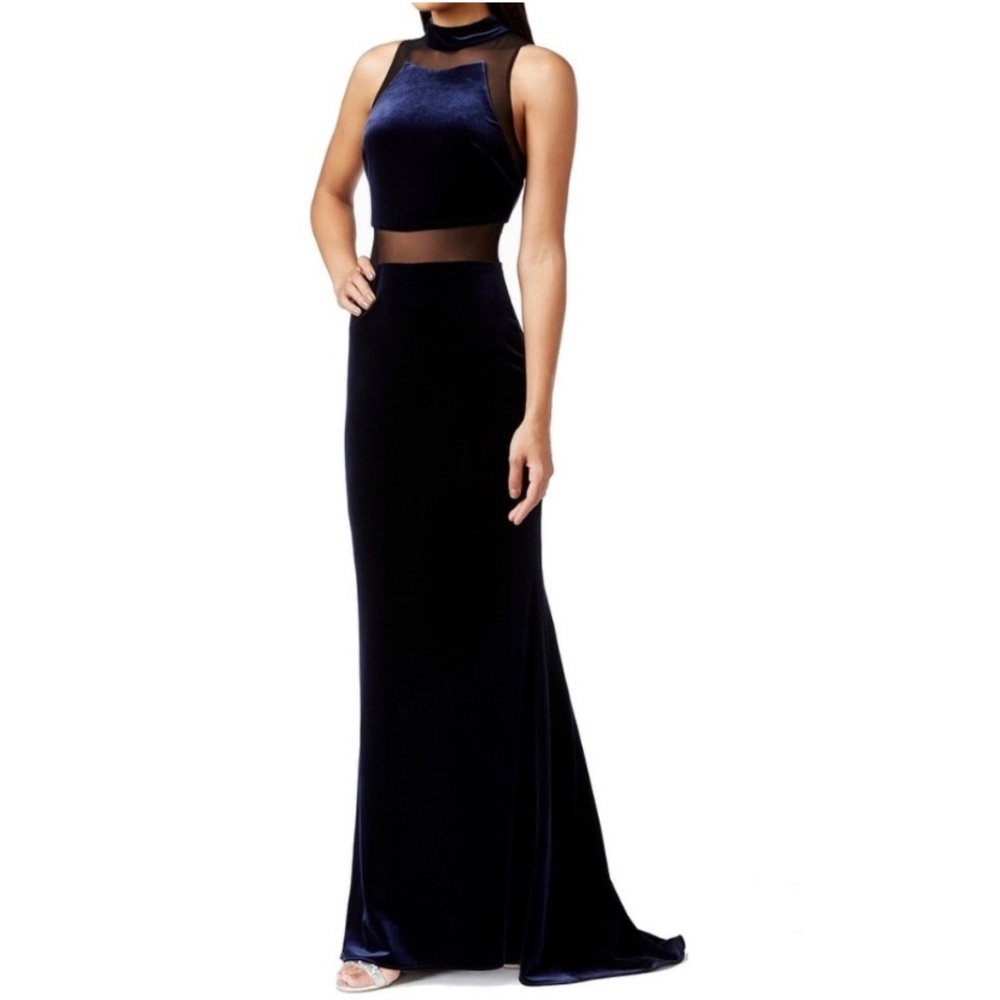 Betsy & Adam Midnight Navy Velvet Gown 10